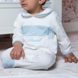 Organic Cotton Sailboat Sleepsuit & Bib Set