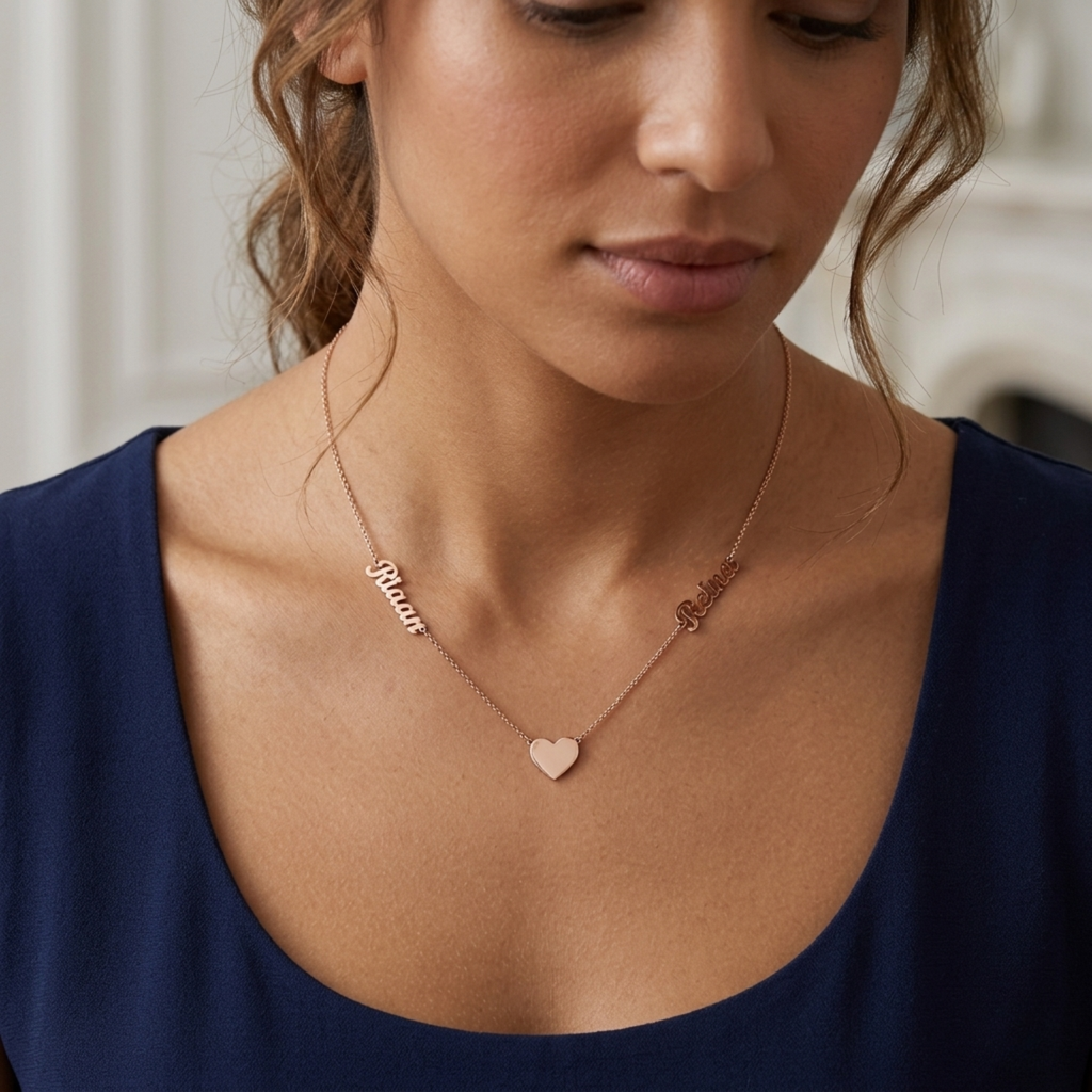 Two Names, One Heart Gold Necklace