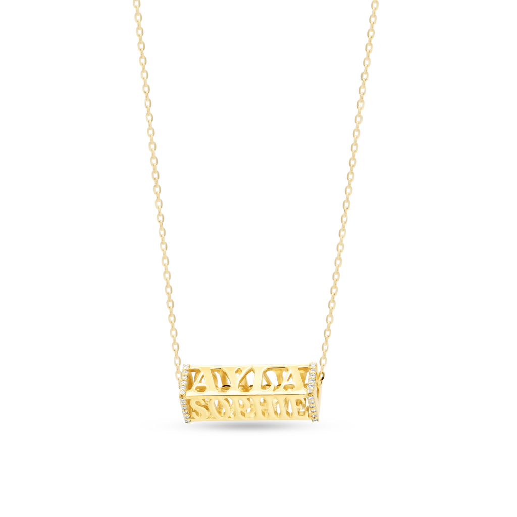 Four Sided Name Necklace with Diamonds