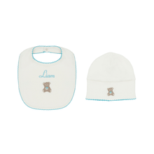 Load image into Gallery viewer, Organic Cotton Teddy Bib with Hat Set
