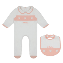 Load image into Gallery viewer, Organic Cotton Heart Sleepsuit &amp; Bib Set
