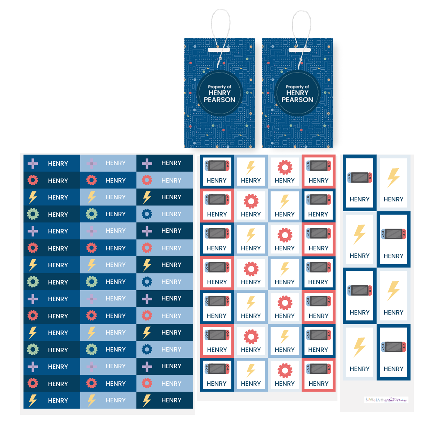 Gamer Name Labels & School Tag Set