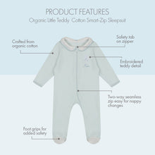 Load image into Gallery viewer, Organic Cotton Teddy Smart-Zip Sleepsuit
