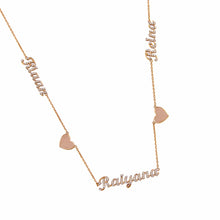 Load image into Gallery viewer, Three Diamond Names and Two Gold Hearts Necklace
