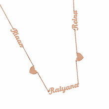 Load image into Gallery viewer, Three Names and Two Hearts Gold Necklace
