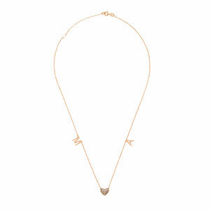 Two Initials Gold with One Diamond Heart Necklace
