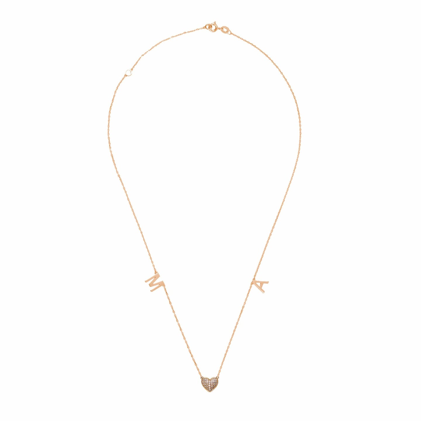 Two Initials Gold with One Diamond Heart Necklace