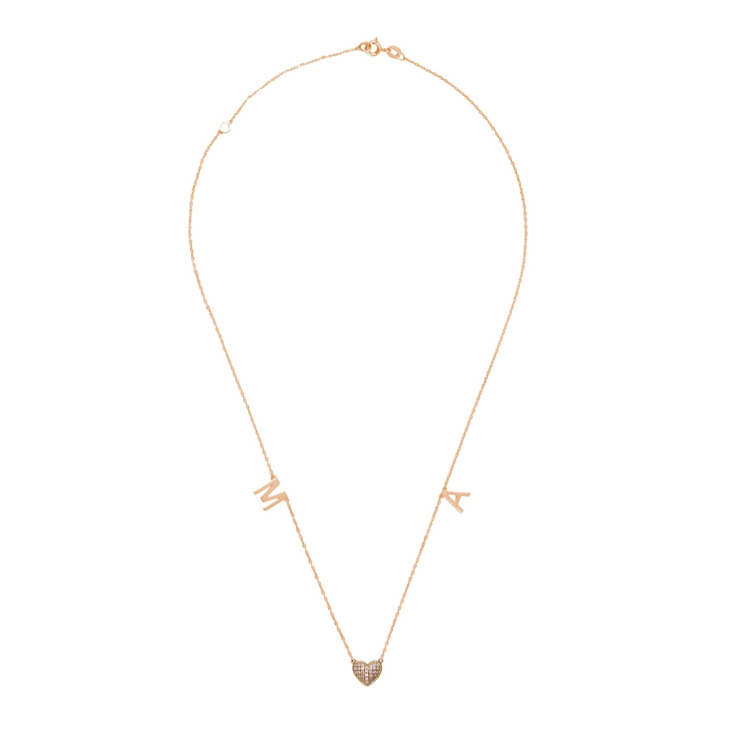 Two Initials Gold with One Diamond Heart Necklace