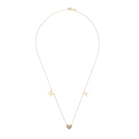 Two Initials Gold with One Diamond Heart Necklace
